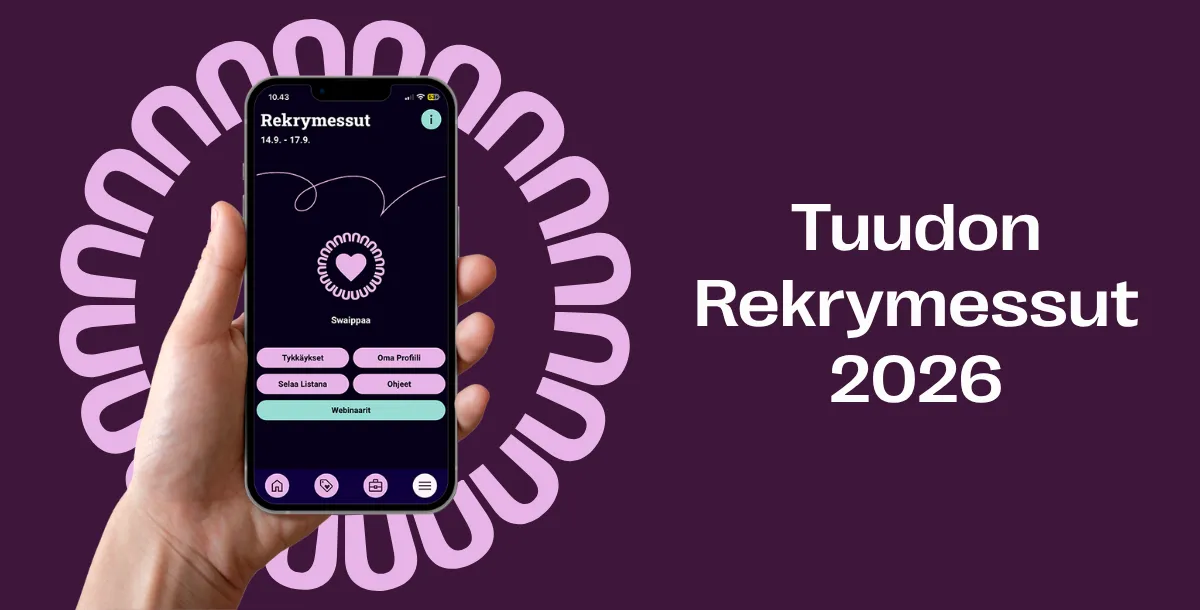 Tuudon Rekrymessut 2026 - puhelimessa auki digitaaliset Rekrymessut
